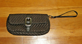 Ann Taylor Brown Wristlet Clutch Weave Purse Woven Faux Leather Magnetic Flap - $7.87