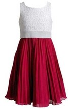Girls Dress Party Holiday White Pink Emily West Glitter Lace Pleated Chi... - £27.25 GBP