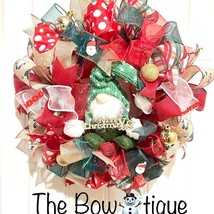 Handmade 13 inch Christmas Gnome Ribbon Wreath MW2 - £34.56 GBP