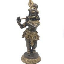 Handcrafted Antique Brass  India God Lord Krishna with Flute Murti Statu... - $222.75