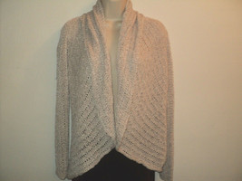Cache Size S-L Oversized Cardigan Sweater Beige Open Tape Knit Shawl Collar - £16.07 GBP