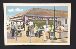 Vintage Linen PC Scene Fisherman&#39;s Wharf San Francisco CA Oyster Bar - £6.24 GBP