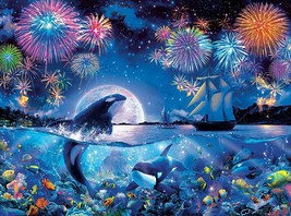 FRAMED CANVAS ART PRINT tropical night scene fish orca whale Moonlight seascape - £31.27 GBP+