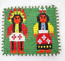 Vintage Beaded Coin Purse Native Americans Design Leather 3 x 2 1/2 - $18.32
