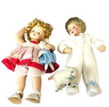 2 Royal Heirloom Collection Dolls Porcelain Boy in PJS Lamb Girl with Doll - £23.24 GBP