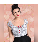 NWOT Hell Bunny Grey Gingham Bunny Heart Bunny Print Top $75 L - €33,37 EUR