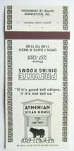 Athenian Steak House - Anniston, Alabama Restaurant 30 Strike Matchbook Cover AL - £1.30 GBP