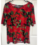LulaRoe Christmas Poinsettia XL Women&#39;s Top Blouse Shirt - $11.88