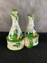 Vintage Desvre Oil and Vinegar Cruet Set Hand Painted Folk Art Made in France - £95.97 GBP