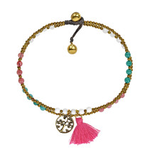 Mystical Tree of Life Charm &amp; Tassel with Pastel Colored Stone Anklet - £8.10 GBP