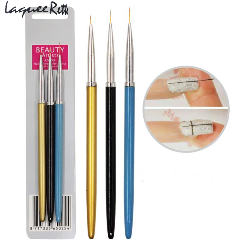 3pcs/Set Nail Art Brush Alloy Handle Import Nylon Hair Nail Art Liner UV Gel - £9.17 GBP