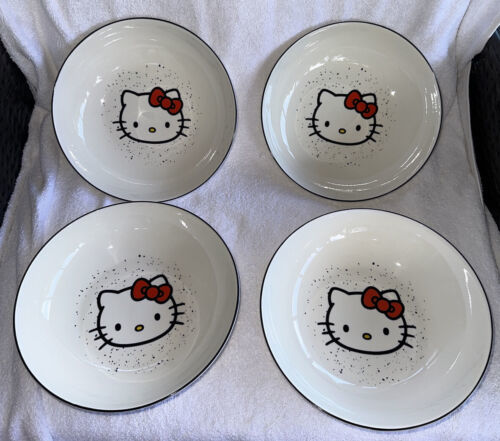 Primary image for 4 Hello Kitty Paint Splatter 9" Ceramic Cereal Pasta Noodle Bowls Serving New