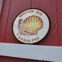 Vintage 1940 Shell Motor Oil Gasoline Lubricants Porcelain Gas &amp; Oil Pump Sign - £98.29 GBP