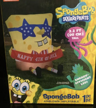 New Gemmy Sponge Bob 4th Of July Airblown Inflatable Fast Ship 3.2 Feet - £36.76 GBP