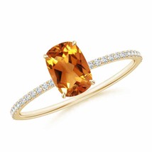 ANGARA Thin Shank Cushion Cut Citrine Ring With Diamond Accents - £555.18 GBP