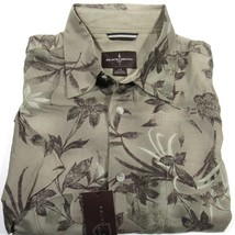 Black Brown 1826 Men&#39;s S/S Shirt Hawaiian Floral Leaf Print Khaki Size L... - $24.99