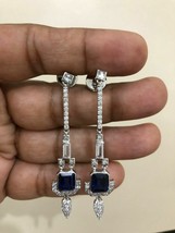 4Ct Cushion Simulated Blue Sapphire Diamond Drop Earrings White Gold Plated - £229.44 GBP