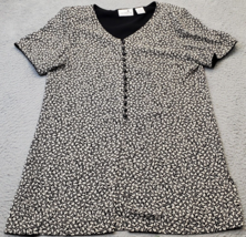 Liz Claiborne Blouse Top Women Sz 16 Multi Short Sleeve V Neck Half Button Front - £22.46 GBP