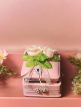 Trinket Box Ceramic Pink On Pink With Rose Floral Faux Jeweled Design 2&quot;... - $22.79