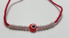 Evil Eye Red String Good Luck Bracelet Kabbalah &amp; Pink Quartz Crystals - £7.70 GBP