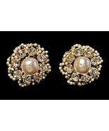 Vintage Signed Miriam Haskell Mabe Pearl Rhinestone Clip On Earrings - $4,448.44 MXN