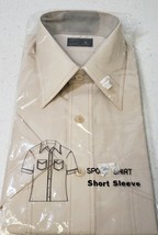 Vintage JC Penney Beige Men&#39;s Button Down Short Sleeve Dress Shirt 15-15... - £22.66 GBP