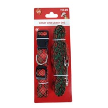 Pet Central Dog Medium 14 to 20 inch Red and Green Plaid Collar and Leash Set - £9.00 GBP