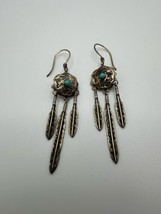 Vintage Murray Jackson Sterling Silver Turquoise Dream Catcher Earrings 7.4cm - $49.50