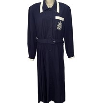 Vintage Caron Chicago Midi Shirt Dress Size 14 Navy Blue White Long Slee... - £30.92 GBP