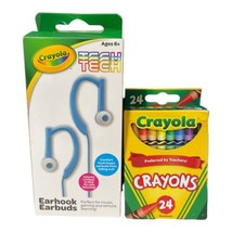 Crayola TECH Wired Earhooks Earbuds Blue Ages 6+ Safe Listening &amp; 24 Crayon Pack - £6.28 GBP