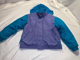 VINTAGE RETRO WOMENS SPALDING SPORT BLUE AND PURPLE WINTER COAT WITH HOO... - $24.76