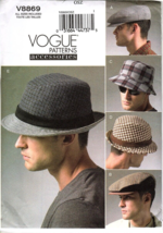 Vogue V8869 Mens  S to XL Five Lined Hats Uncut Sewing Pattern - $20.34