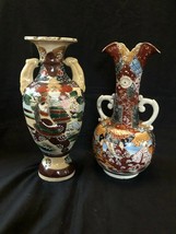 Pair of antique ceramic japanese vases . Beautiful decorated - $161.98