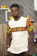 African Men&#39;s Kente and White Cotton Short Sleeve Shirt African Men&#39;s Cl... - £43.28 GBP