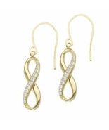 925 Sterling Silver Yellow Gold Plated CZ Dangle Infinity Earrings Set - £52.15 GBP