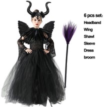 Kids Girls Cosplay Witch  Costumes Black Tutu Dresses  Elf Maleficent With Hat B - £43.52 GBP
