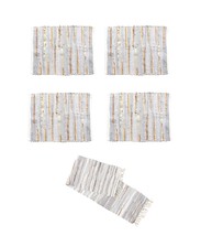 Gray and Gold Chindi Cloth Woven Table Runner With 4 Matching Placemats - £39.20 GBP