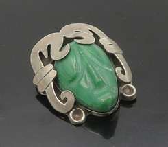 GPA MEXICO 925 Sterling Silver - Vintage Face Carved Jade Brooch Pin - BP7192 - £69.35 GBP
