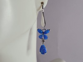 Womens Sterling Silver Blue Opal Butterfly Earrings 3.3g E3708 - £31.65 GBP