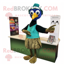 Olive Peacock mascot costume character dressed with a Dress Pants and Scarves - $1,269.00