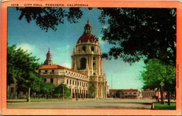 City Hall Building Street View Pasadena California CA Linen Postcard A2 - £2.32 GBP