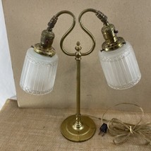 Vintage Brass Double Arm Pressed Frosted Glass Shades Table Desk Lamp - £118.68 GBP