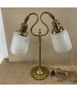 Vintage Brass Double Arm Pressed Frosted Glass Shades Table Desk Lamp - £119.71 GBP