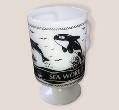 Sea World Shamu &amp; The Dolphins Milk Glass Souvenir Vintage Mug With Stem... - £9.50 GBP