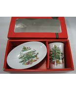 Vintage Christmas Porcelain Bath Set Tumbler Cup Soap Dish Made in Japan... - $26.43 CAD