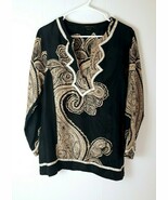BCBGMAXAZRIA Size Small Women&#39;s Black Paisley Long Sleeve Silk Tunic Top - $529.81 MXN