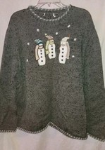 Cute Gray Snowmen Pullover Top Sweater Ramie COtton Blend Winter Holiday - £23.18 GBP