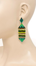 3.25&quot; Shades of Green BOHO Ethnic Tribal Casual Everyday Post Enameled Earrings - £10.31 GBP