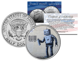 Banksy * Robot Tagging Barcode * Colorized Jfk Half Dollar Us Coin Coney Island - £6.76 GBP
