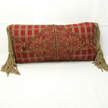 Eastern Accents Baroque Diamond Vivaldi Floral Red Multi Fringed Lumbar Pillow - £44.75 GBP